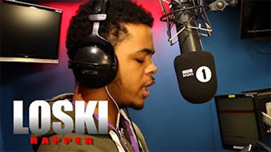 Rapper Loski in a recording studio.