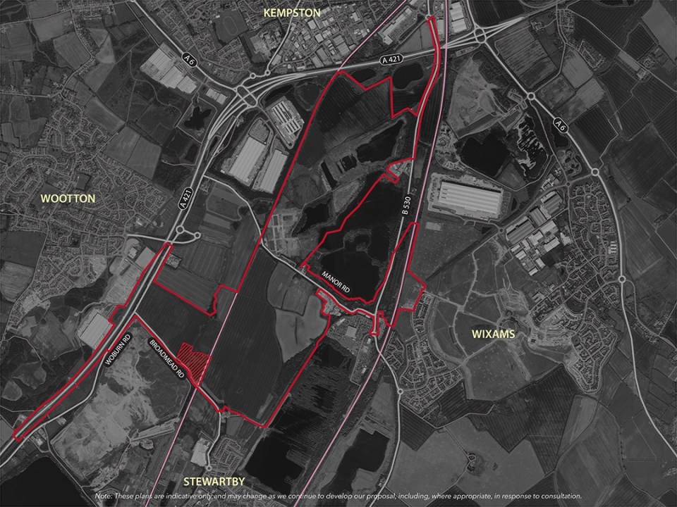 Map of proposed theme park site near Stewartby, UK.