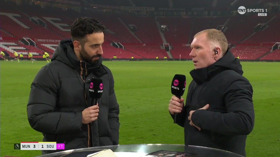 Ruben Amorim and Paul Scholes in a post-game interview.