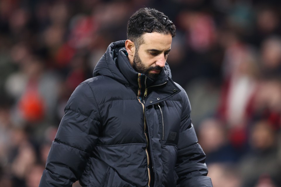 Ruben Amorim, head coach of Manchester United, looking dejected.