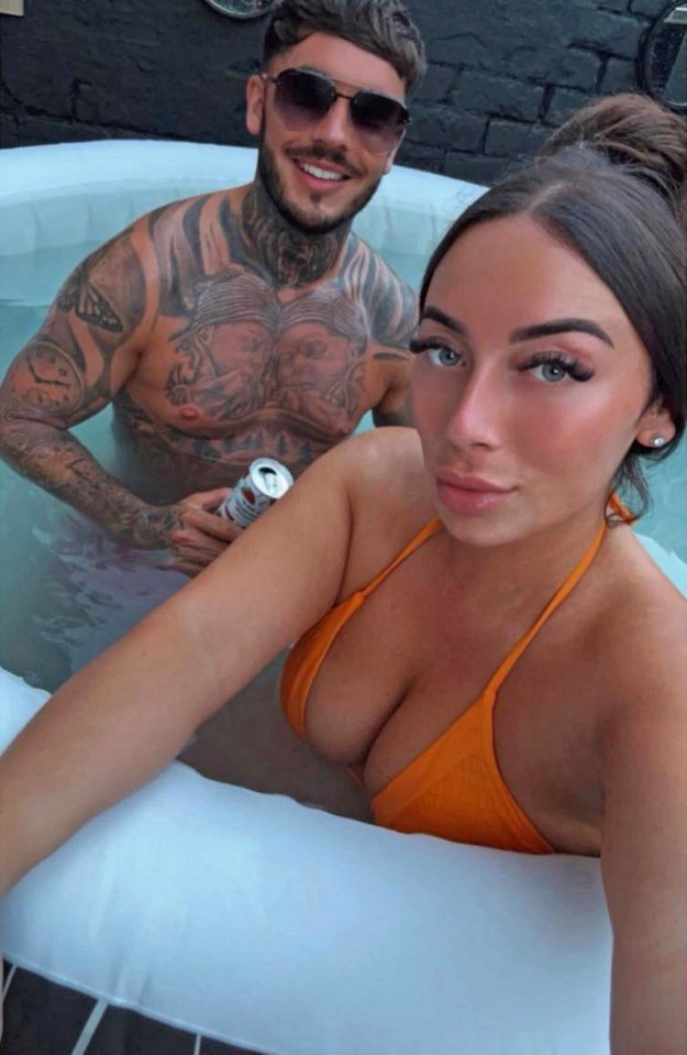 Ryan Wellings and Kiena Dawes in a hot tub.