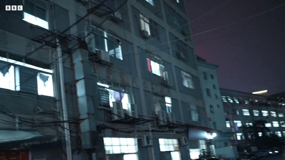 Nighttime view of a Shein factory building.