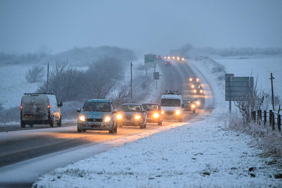 Snowy conditions on the A37 near Maiden Newton in Dorset yesterday