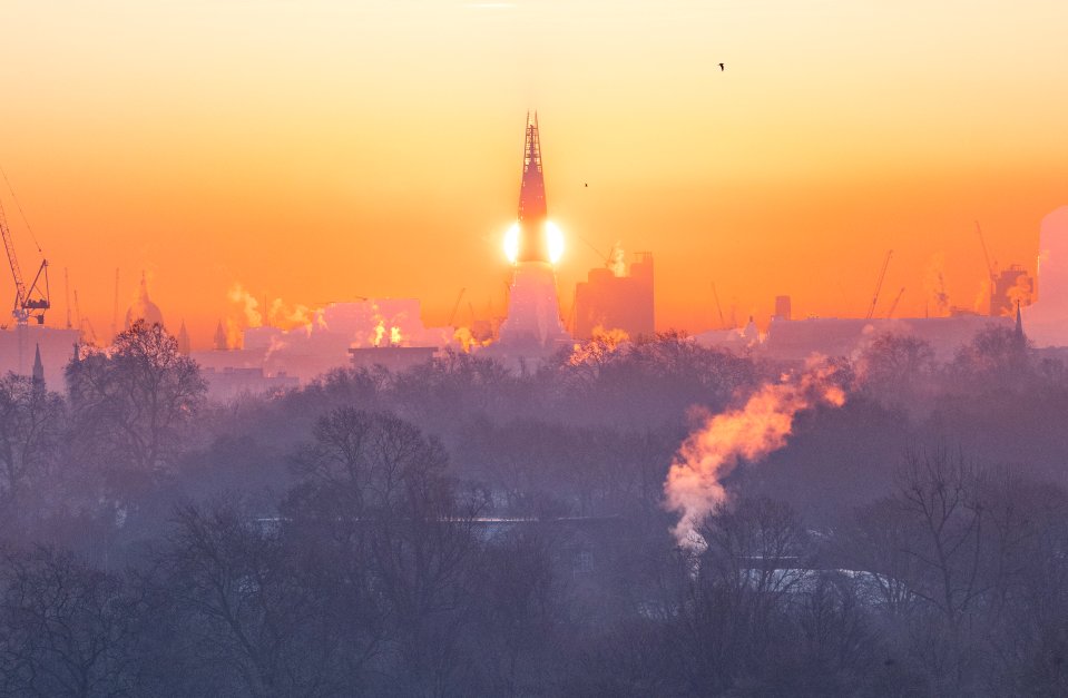 Sunrise behind the Shard, London, seen from Primrose Hill.