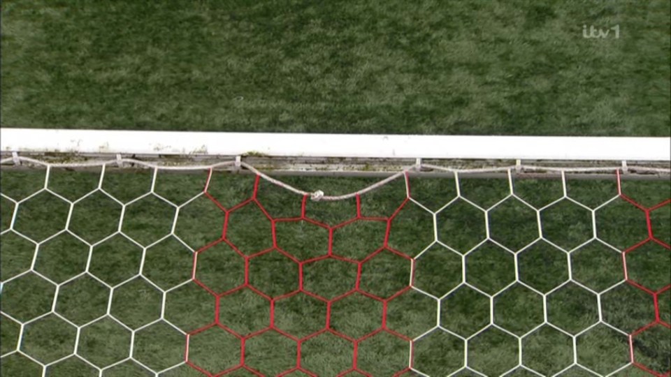 A damaged soccer goal net.