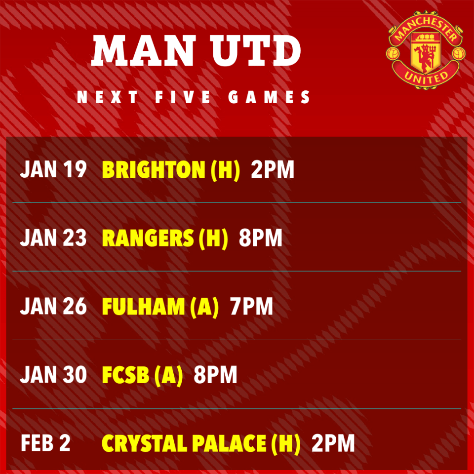 Manchester United's next five games schedule.