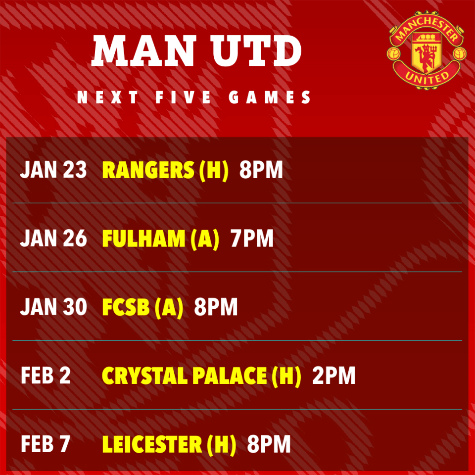 Manchester United's next five games schedule.