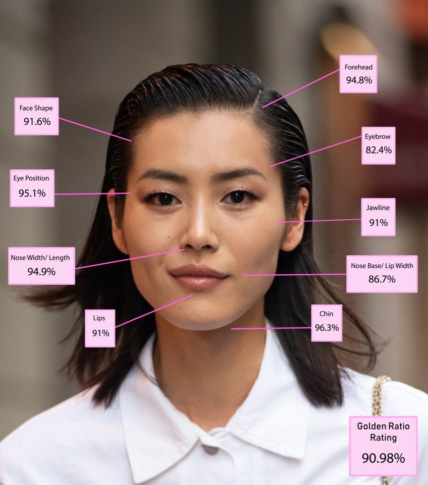 Woman's face with measurements based on the golden ratio.