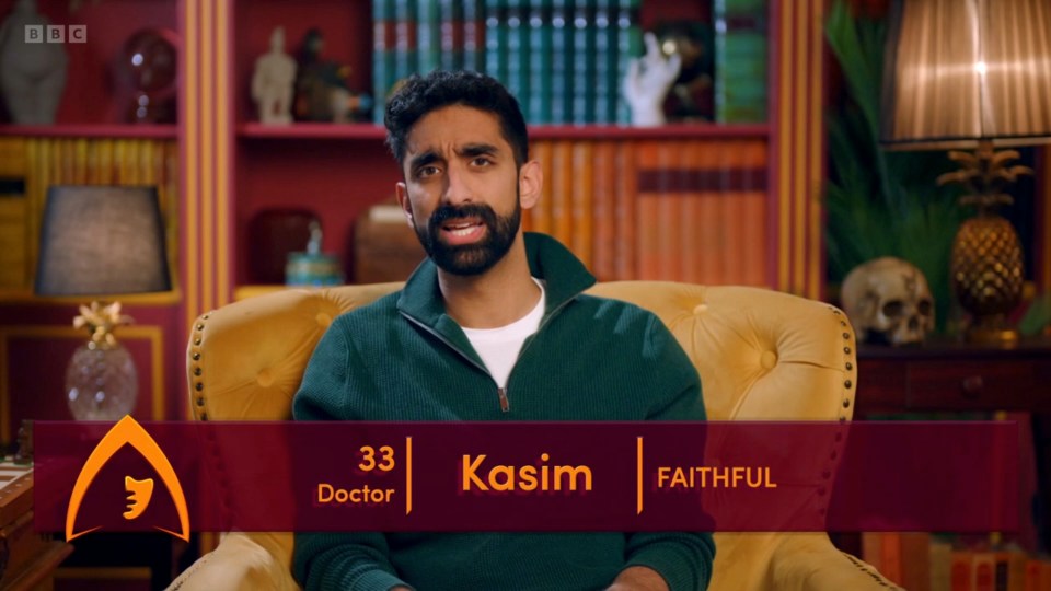 Kasim, a 33-year-old doctor on The Traitors, labeled as "faithful."