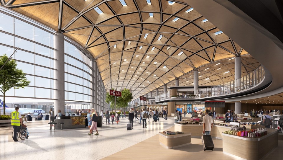 Illustration of Centralny Port Komunikacyjny (CPK), Poland’s new airport and transport hub interior.