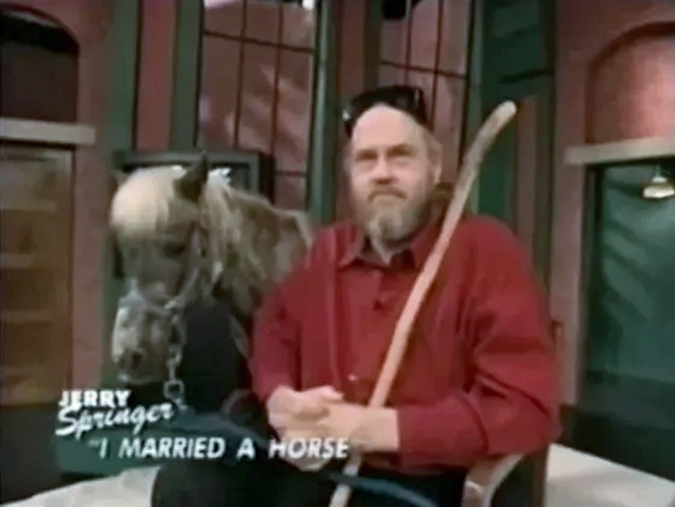 Man and pony on Jerry Springer show, "I Married a Horse" segment.