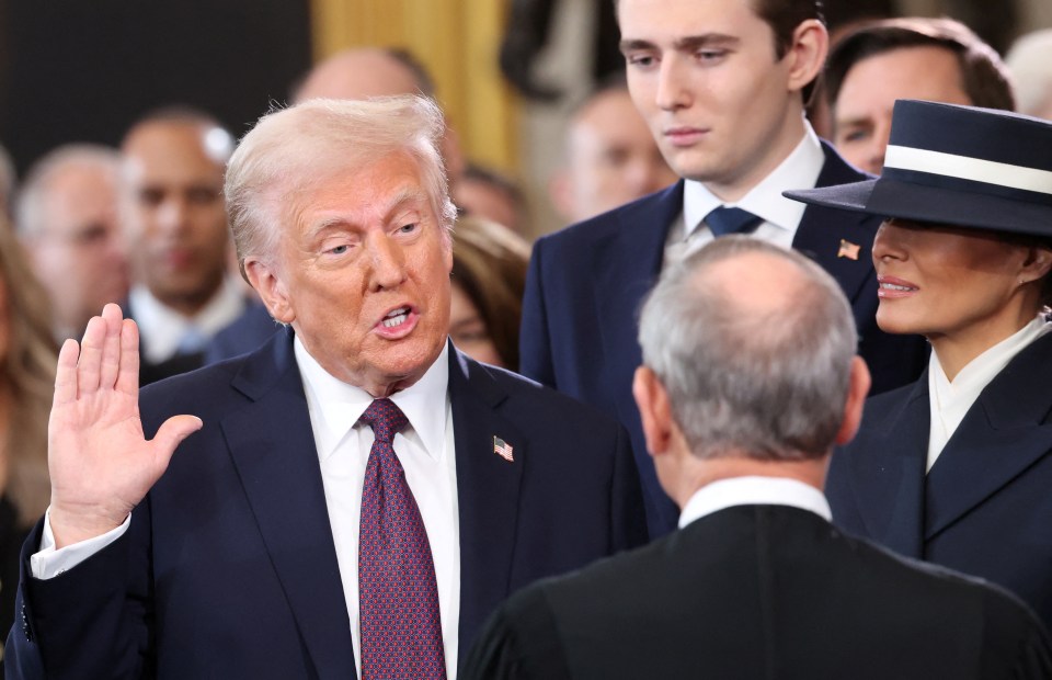 Donald Trump taking the oath of office.