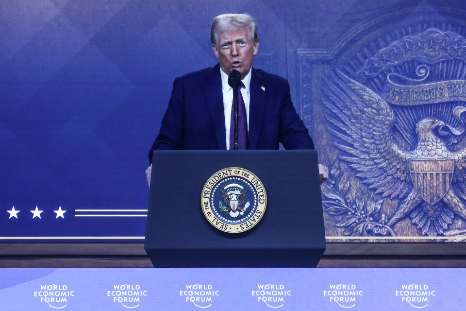 President Trump giving a remote address at the World Economic Forum.