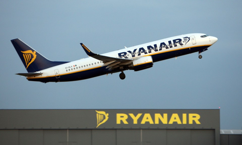 Ryanair plane taking off.