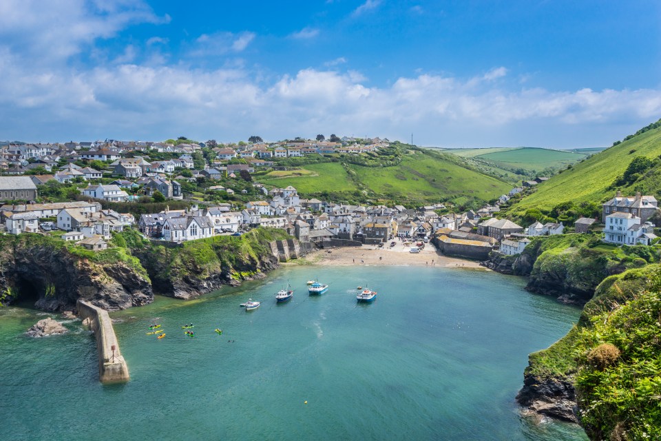 Aerial view of Port Isaac, Cornwall, harbor and village.