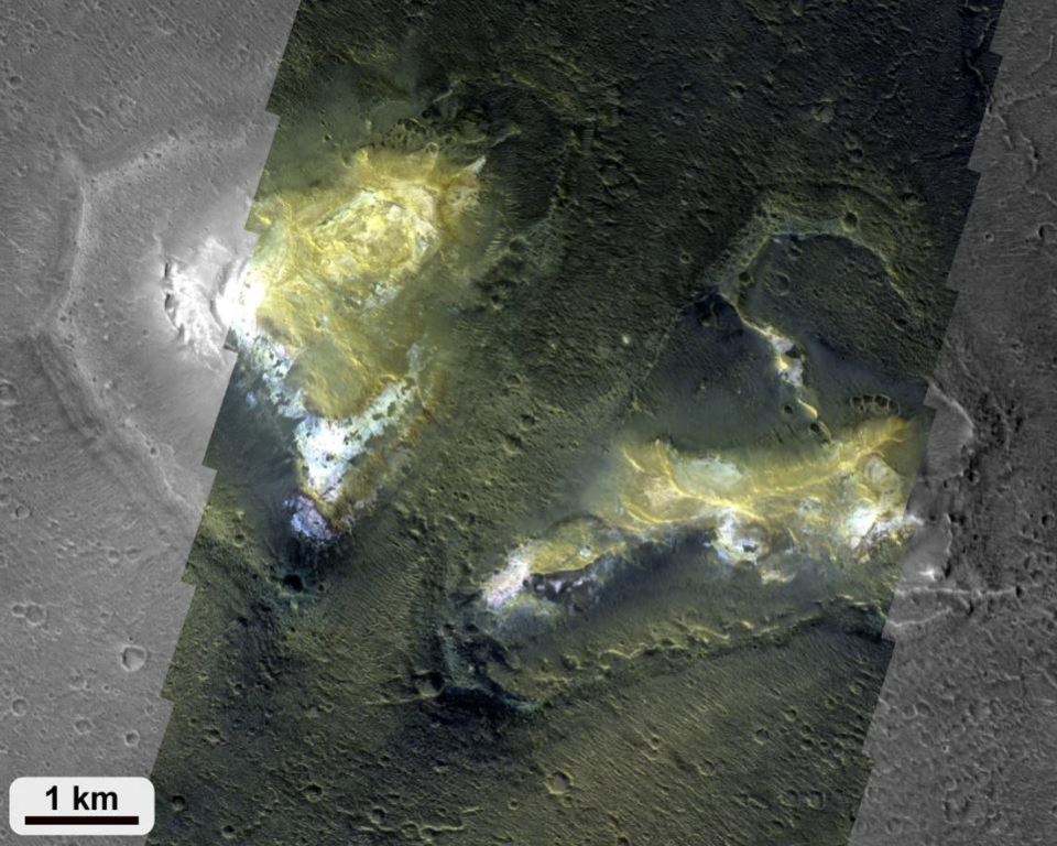 Satellite image of unusual Martian mounds.