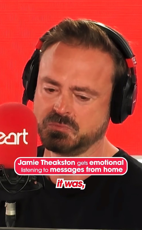 Jamie Theakston gets emotional listening to messages from home.