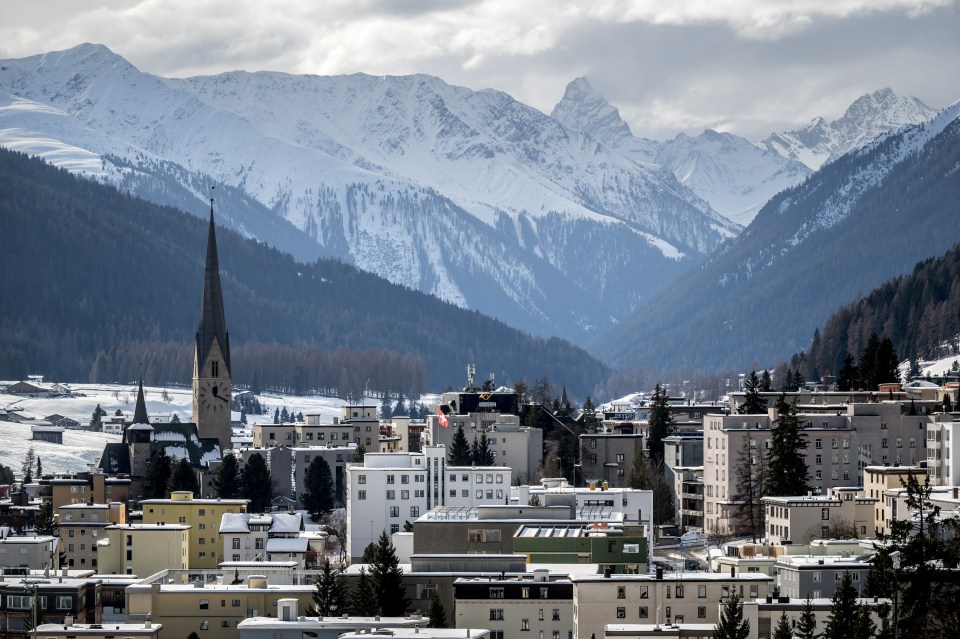 Davos, Switzerland, with snow-capped mountains in the background.