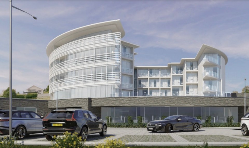 Illustration of a modern hotel development in Abersoch, Wales.