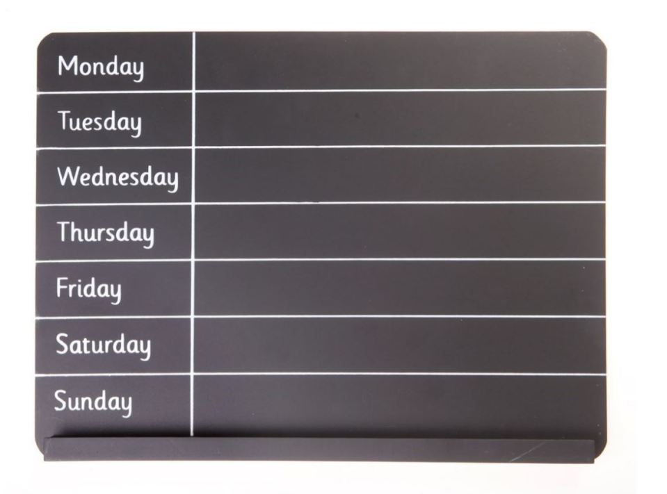 Weekly planner chalkboard.